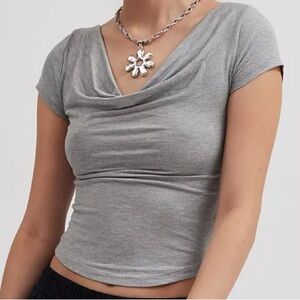 Silence + Noise x urban outfitters Gray Short Sleeve Top crowl neck